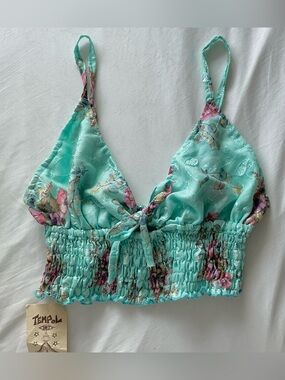 Aqua teal turquoise blue green mint Floral eyelet Crop Cami bralette top cotton